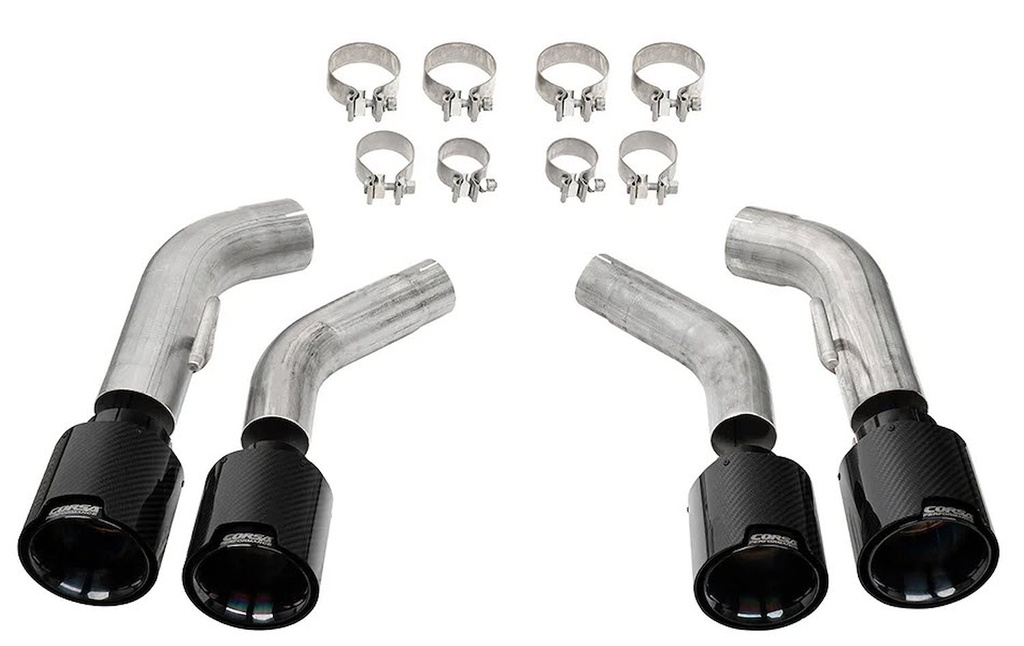 Corsa 21835CFBLK: 21835CFBLK Pro Series Clamp-On Exhaust Tips Fits Select Chevrolet Camaro SS, ZL1 6.2L [4.500 in. Quad Outlet, Carbon Fiber/Black