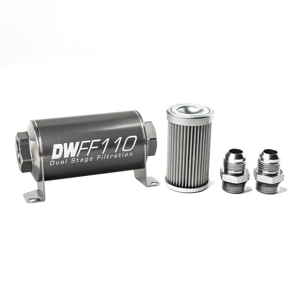 DeatschWerks 803110010K10: 803110010K10 In-line fuel filter element and housing kit stainless steel 10 micron -10AN 110mm. Universal
