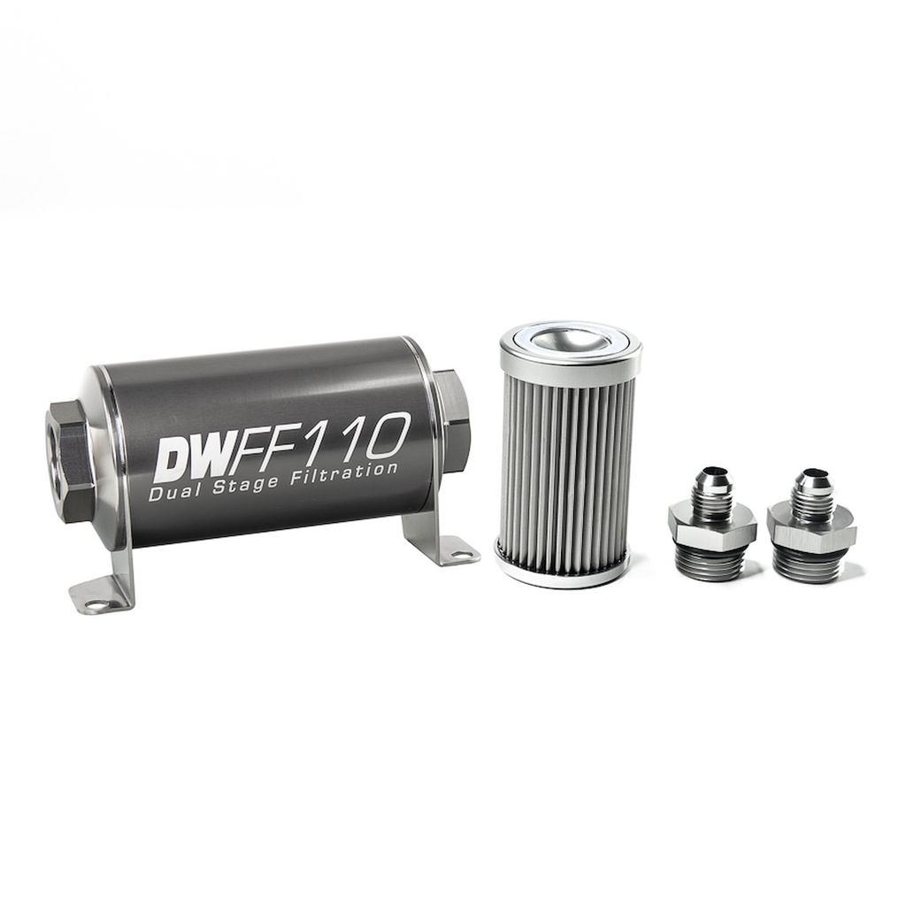 DeatschWerks 803110010K6: 803110010K6 In-line fuel filter element and housing kit stainless steel 10 micron -6AN 110mm. Universal