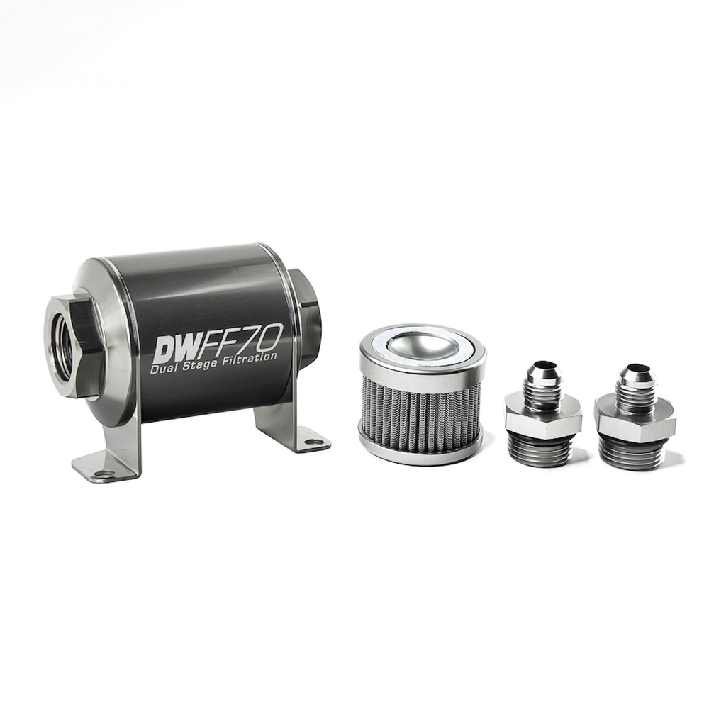 DeatschWerks 803070010K6: 803070010K6 In-line fuel filter element and housing kit stainless steel 10 micron -6AN 70mm. Universal