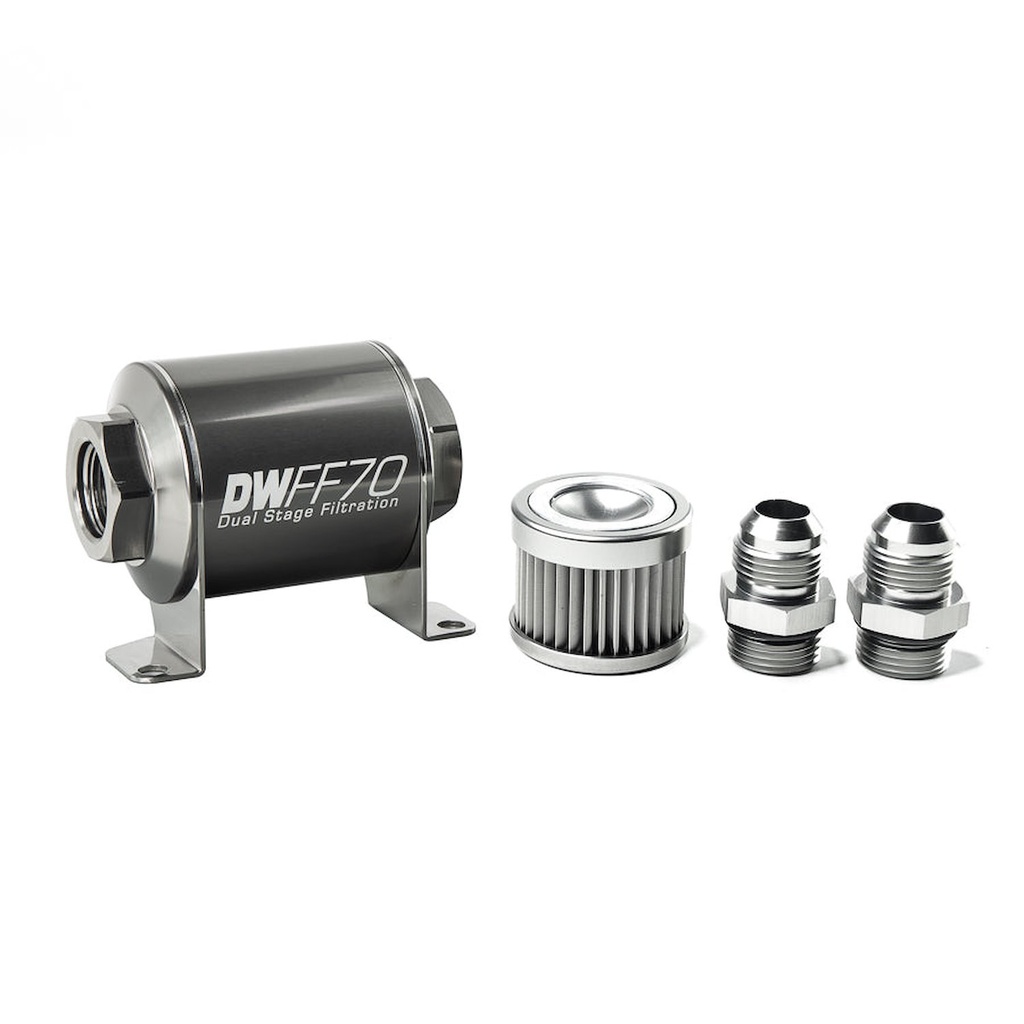 DeatschWerks 803070010K10: 803070010K10 In-line fuel filter element and housing kit stainless steel 10 micron -10AN 70mm. Universal
