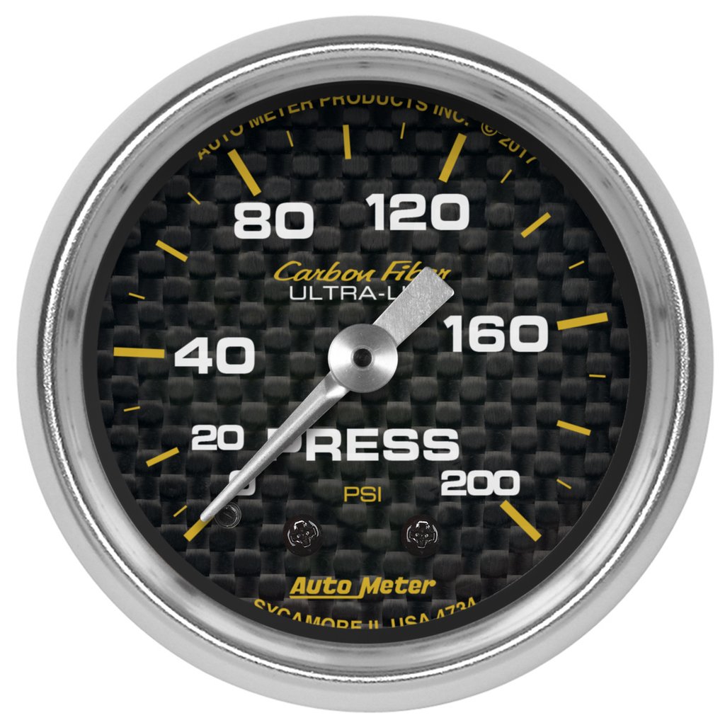 AutoMeter GAUGE, PRESSURE, 2 1/16", 200PSI, MECHANICAL, CARBON FIBER