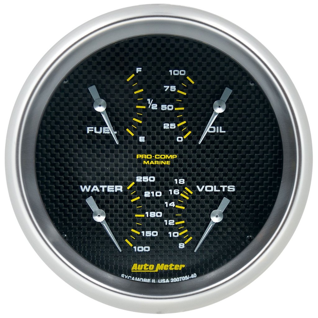 AutoMeter 5" QUAD GAUGE, 100 PSI/100-250 °F/8-18V/240-33 Ω, MARINE CARBON FIBER