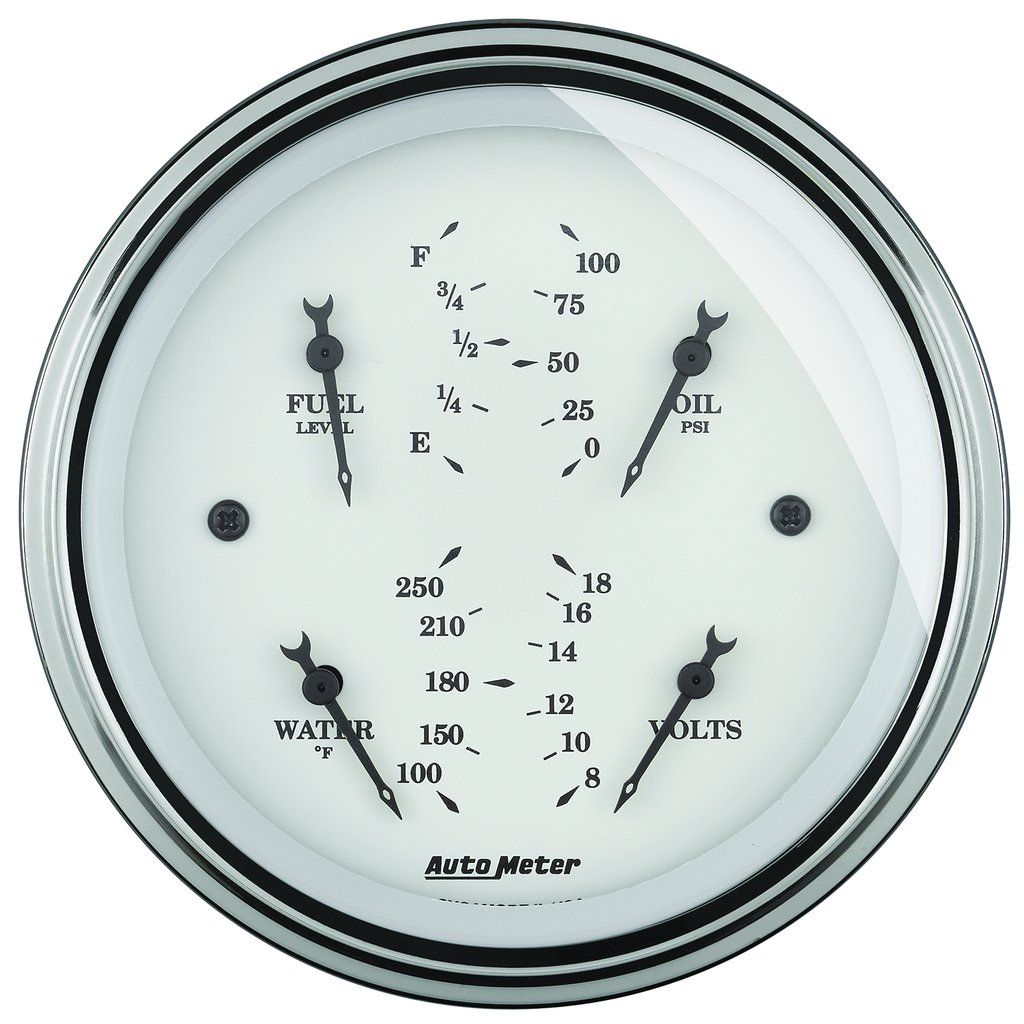 AutoMeter 3-3/8" QUAD GAUGE, 100 PSI/100-250 °F/8-18V/0-90 Ω, OLD-TYME WHITE