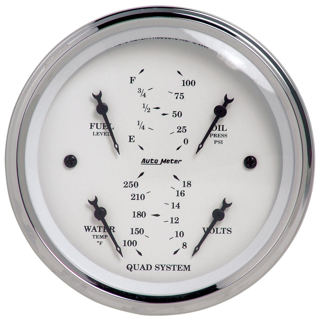 AutoMeter 3-3/8" QUAD GAUGE, 100 PSI/100-250 °F/8-18V/240-33 Ω, OLD-TYME WHITE