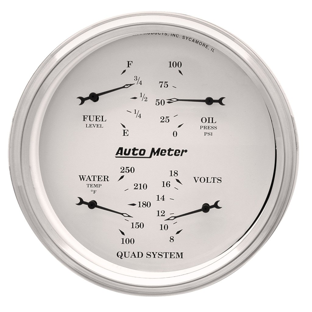 AutoMeter 5" QUAD GAUGE, 100 PSI/100-250 °F/8-18V/240-33 Ω, OLD-TYME WHITE