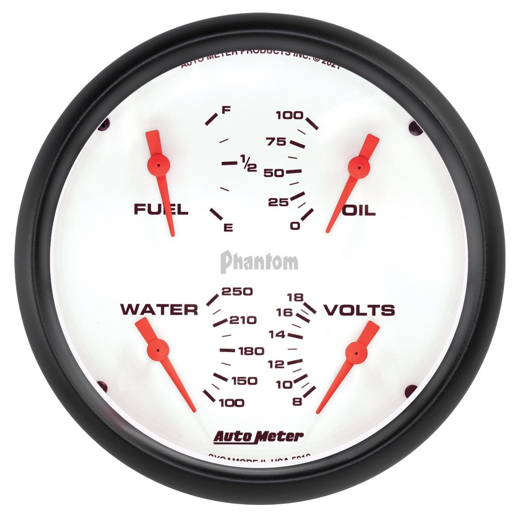 AutoMeter 5" QUAD GAUGE, 100 PSI/100-250 °F/8-18V/0-90 Ω, PHANTOM
