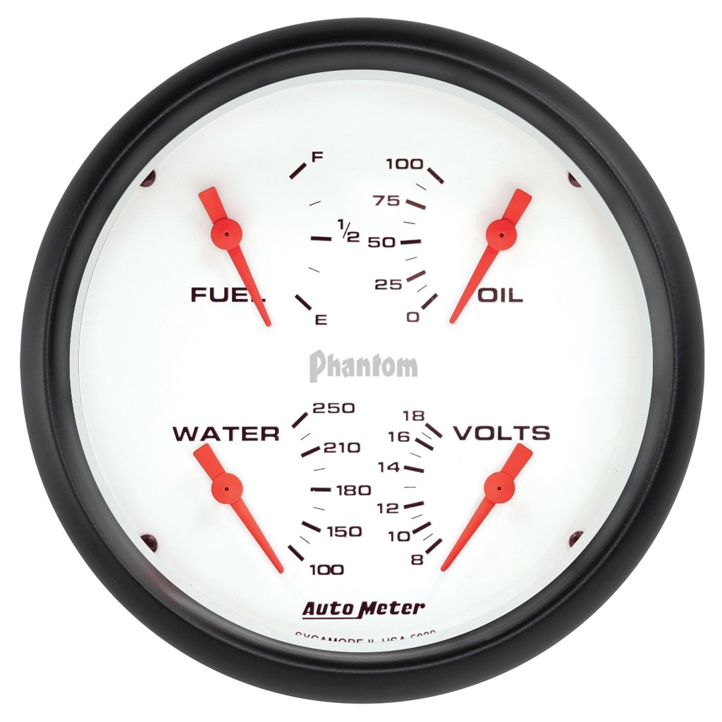 AutoMeter 5" QUAD GAUGE, 100 PSI/100-250 °F/8-18V/240-33 Ω, PHANTOM