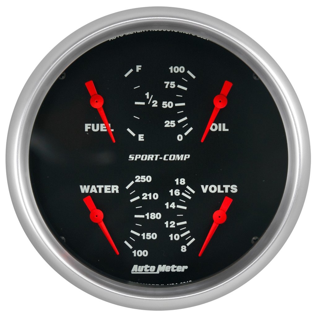 AutoMeter 5" QUAD GAUGE, 100 PSI/100-250 °F/8-18V/0-90 Ω, SPORT-COMP