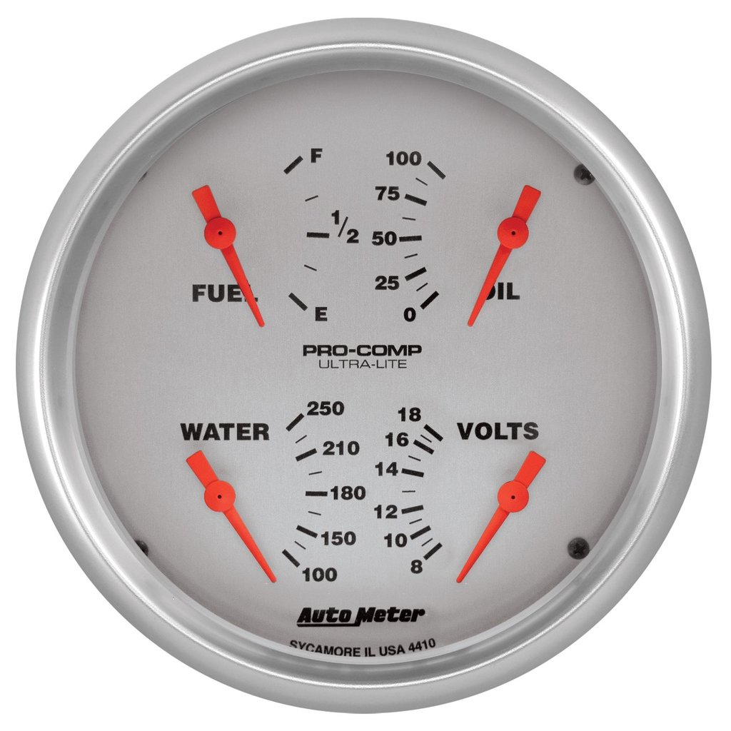 AutoMeter 5" QUAD GAUGE, 100 PSI/100-250 °F/8-18V/240-33 Ω, ULTRA-LITE