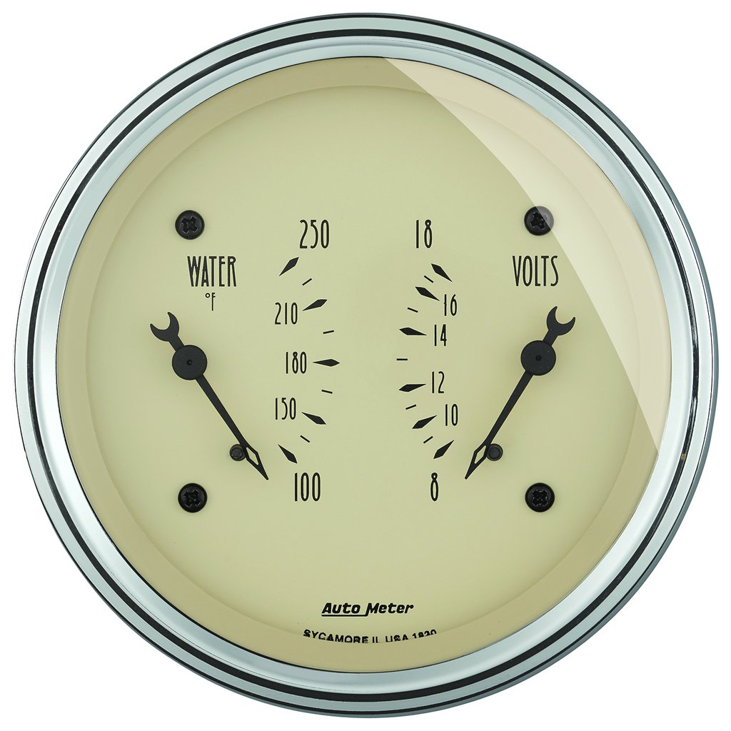 AutoMeter 3-3/8" DUAL GAUGE, 100-250 °F/8-18V, ANTIQUE BEIGE