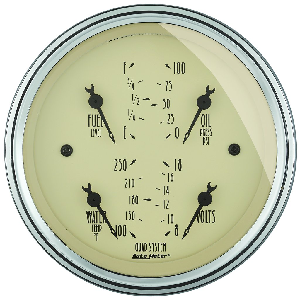 AutoMeter 3-3/8" QUAD GAUGE, 100 PSI/100-250 °F/8-18V/240-33 Ω, ANTIQUE BEIGE
