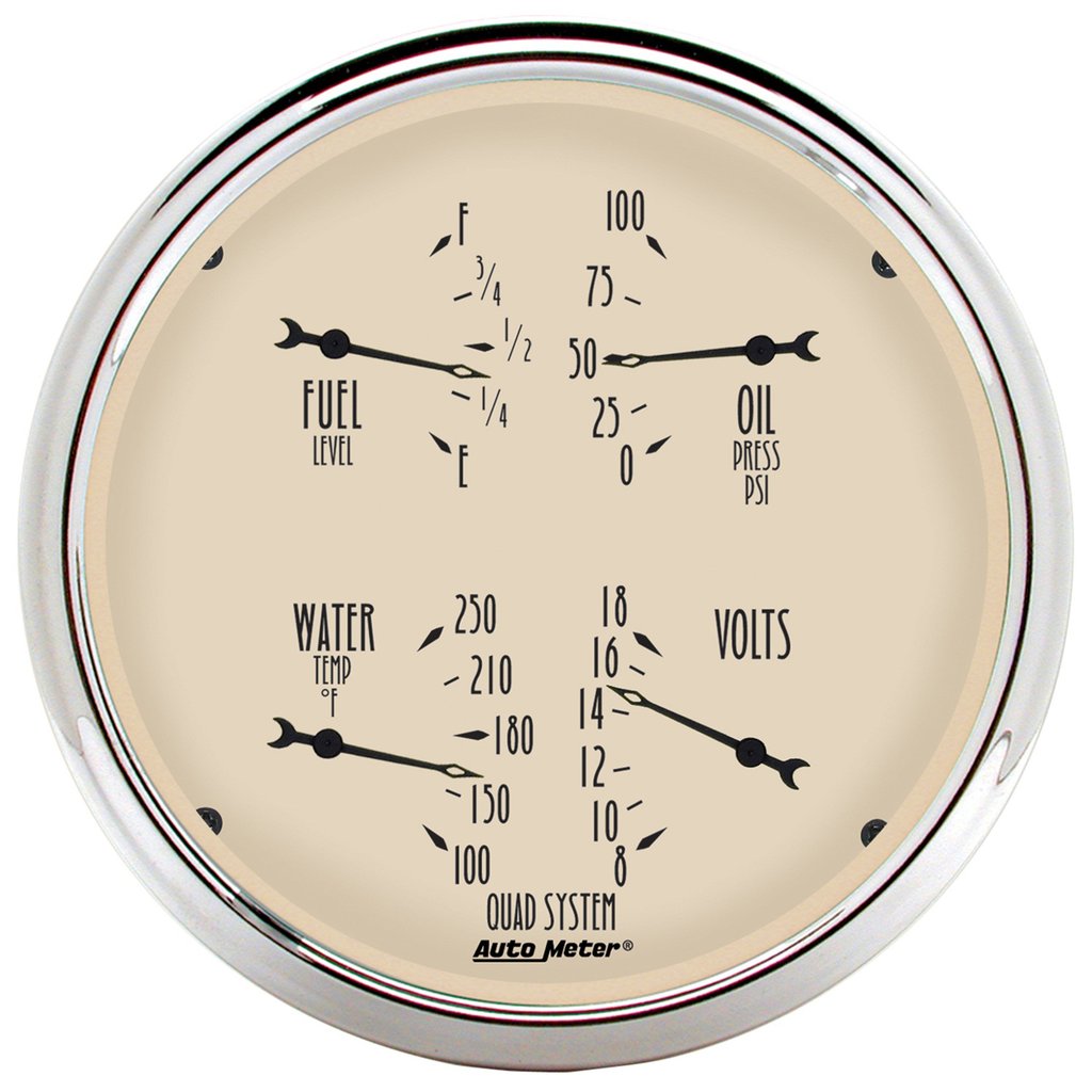 AutoMeter 5" QUAD GAUGE, 100 PSI/100-250 °F/8-18V/240-33 Ω, ANTIQUE BEIGE