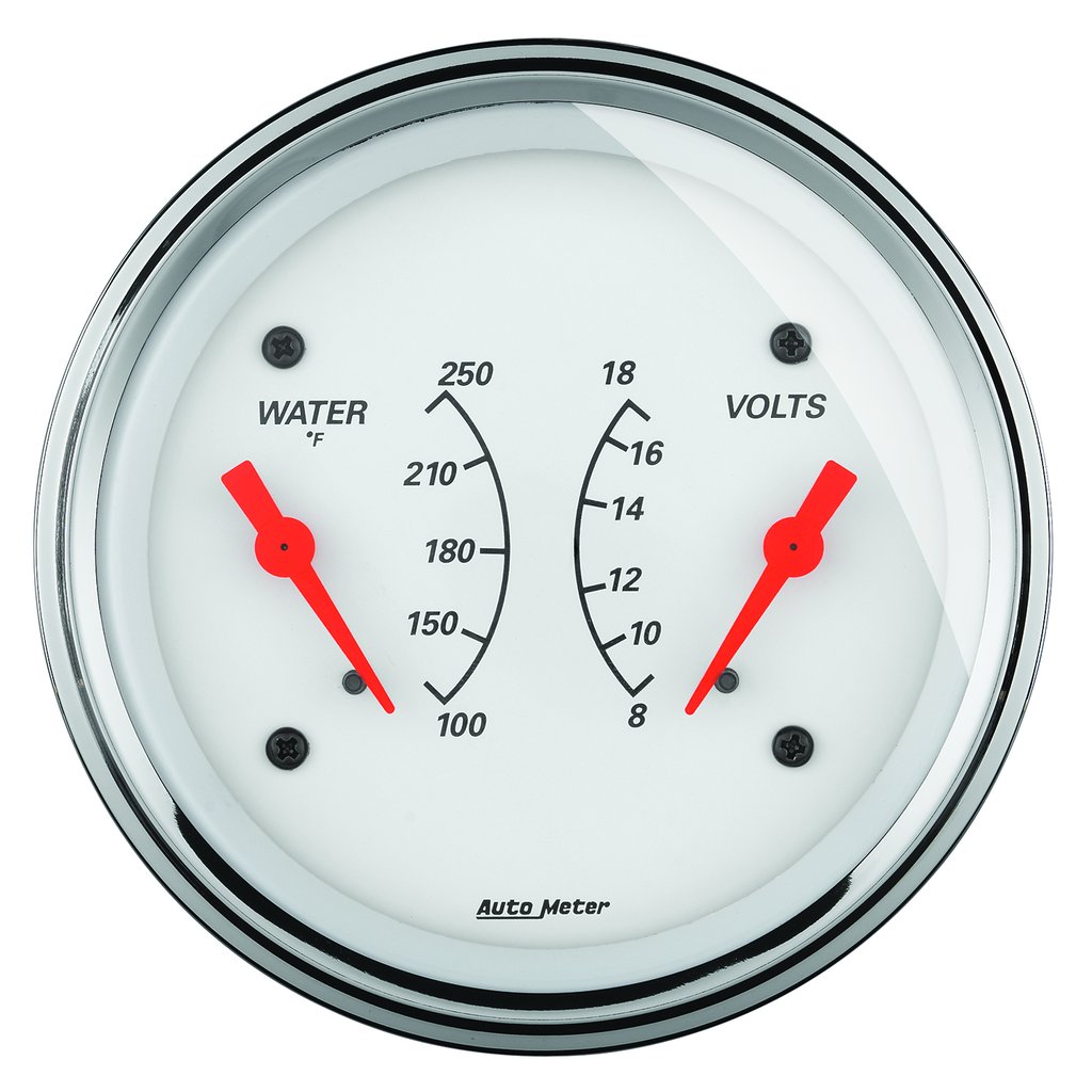 AutoMeter 3-3/8" DUAL GAUGE, 100-250 °F/8-18V, ARCTIC WHITE
