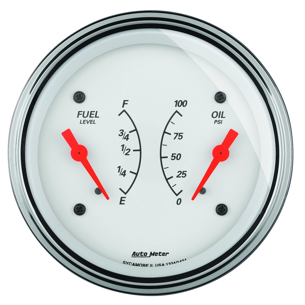 AutoMeter 3-3/8" DUAL GAUGE, 100 PSI/0-90 Ω, ARCTIC WHITE