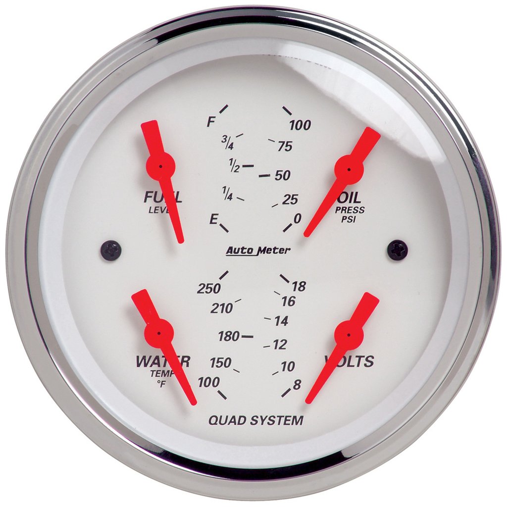 AutoMeter 3-3/8" QUAD GAUGE, 100 PSI/100-250 °F/8-18V/240-33 Ω, ARCTIC WHITE