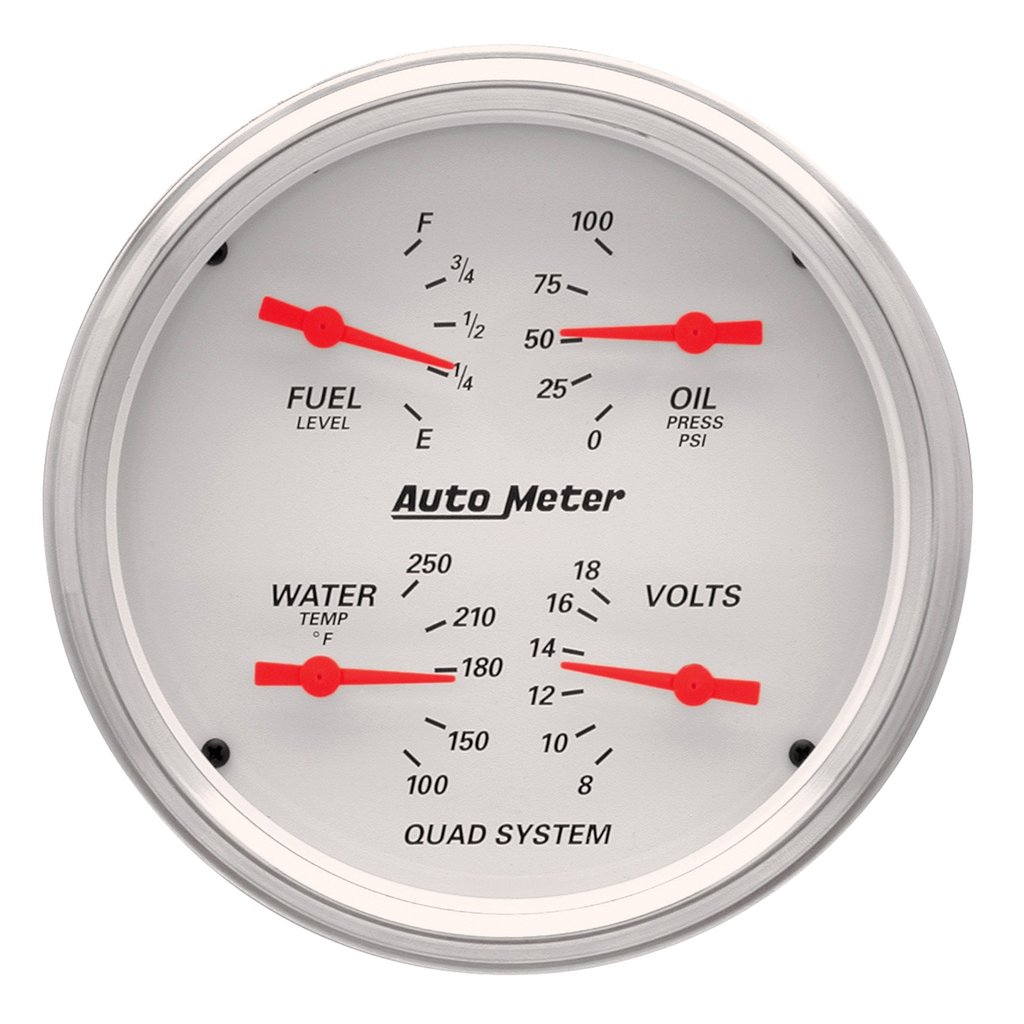 AutoMeter 5" QUAD GAUGE, 100 PSI/100-250 °F/8-18V/240-33 Ω, ARCTIC WHITE