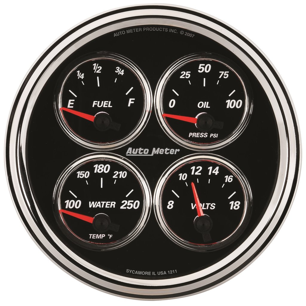 AutoMeter 5" QUAD GAUGE, 100 PSI/100-250 °F/8-18V/240-33 Ω, DESIGNER BLACK II