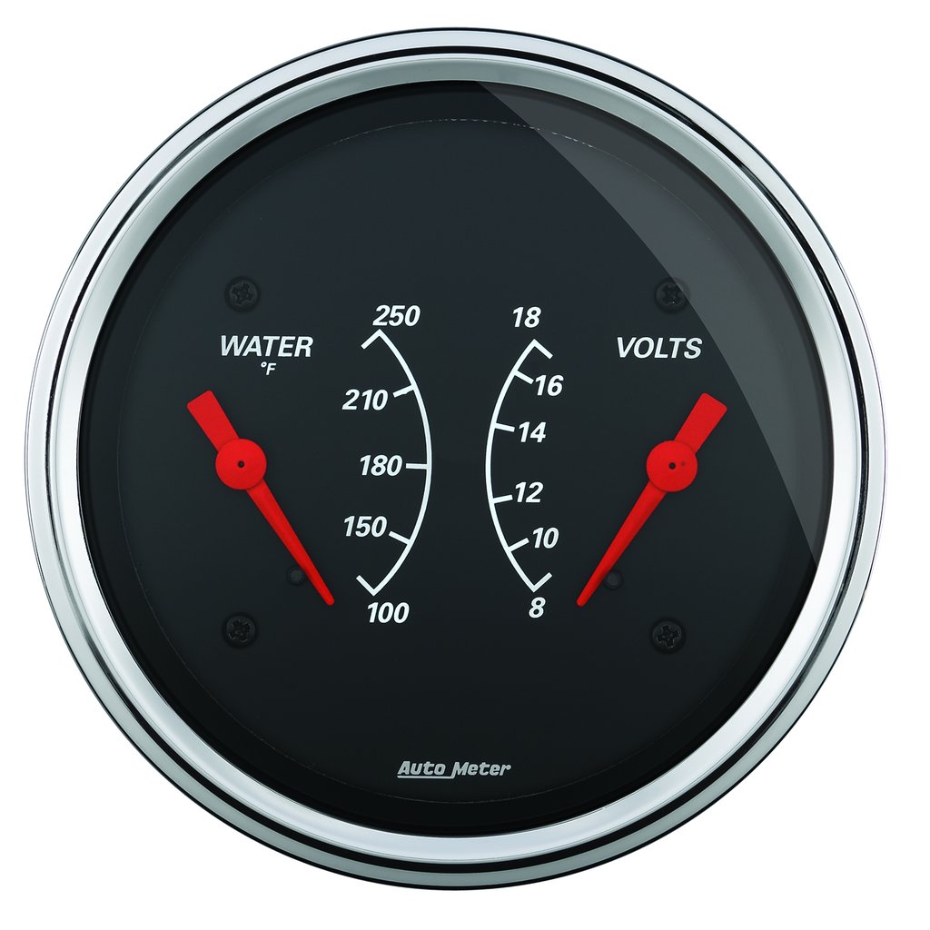 AutoMeter 3-3/8" DUAL GAUGE, 100-250 °F/8-18V, DESIGNER BLACK