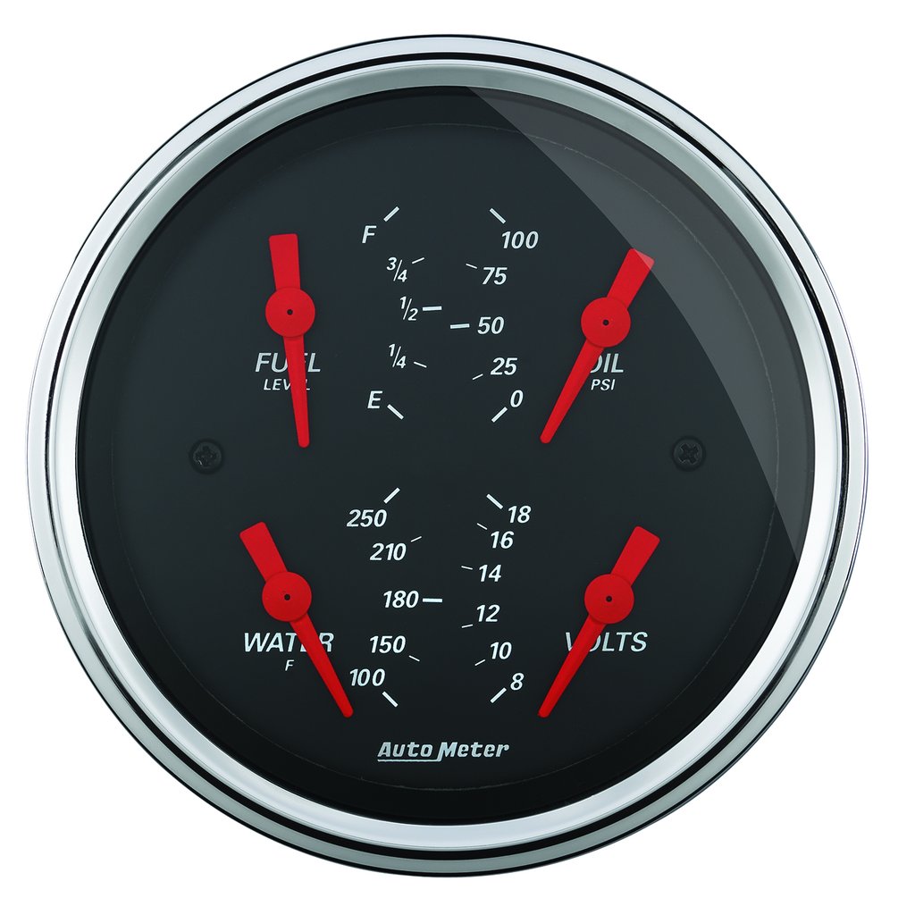 AutoMeter 3-3/8" QUAD GAUGE, 100 PSI/100-250 °F/8-18V/0-90 Ω, DESIGNER BLACK