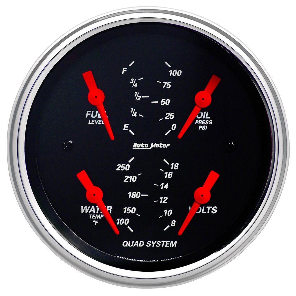 AutoMeter 3-3/8" QUAD GAUGE, 100 PSI/100-250 °F/8-18V/240-33 Ω, DESIGNER BLACK