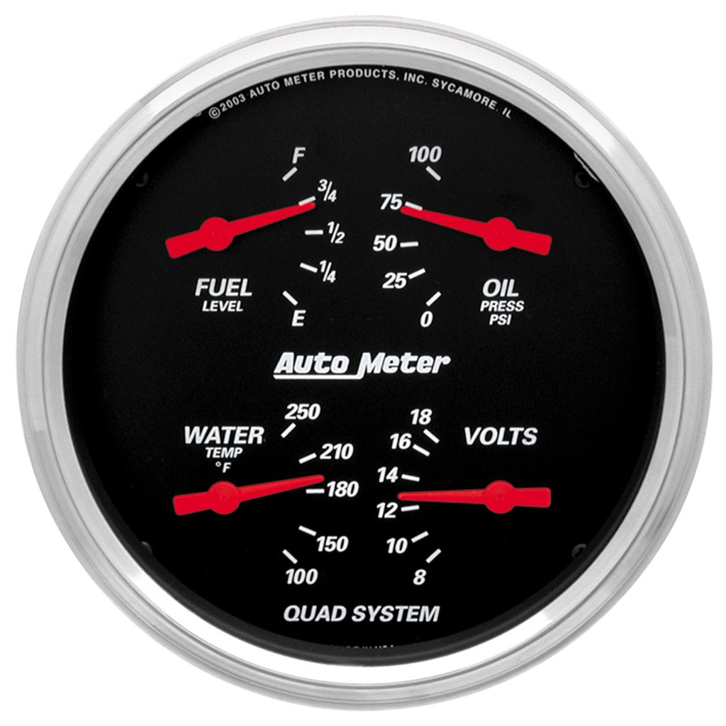 AutoMeter 5" QUAD GAUGE, 100 PSI/100-250 °F/8-18V/240-33 Ω, DESIGNER BLACK