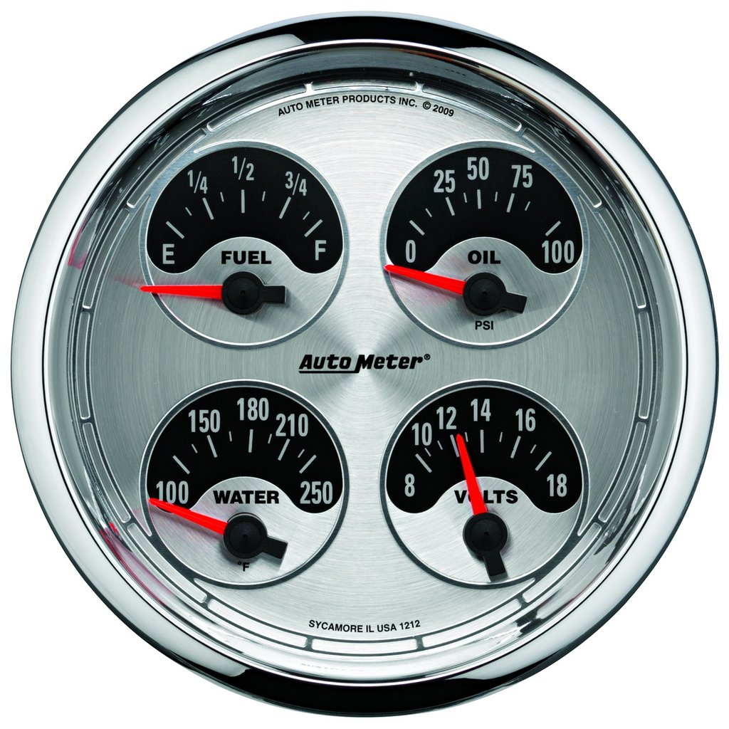 AutoMeter 5" QUAD GAUGE, 100 PSI/100-250 °F/8-18V/0-90 Ω, AMERICAN MUSCLE