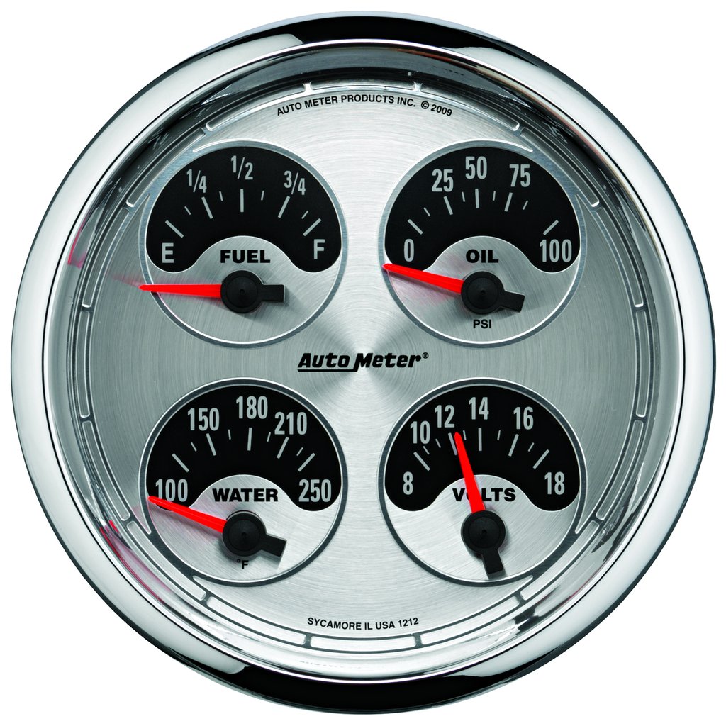 AutoMeter 5" QUAD GAUGE, 100 PSI/100-250 °F/8-18V/240-33 Ω, AMERICAN MUSCLE