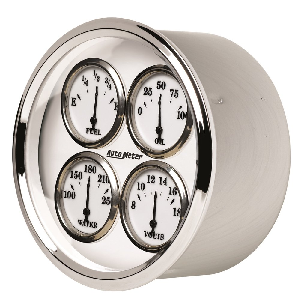 AutoMeter 5" QUAD GAUGE, 100 PSI/100-250 °F/8-18V/0-90 Ω, OLD-TYME WHITE II