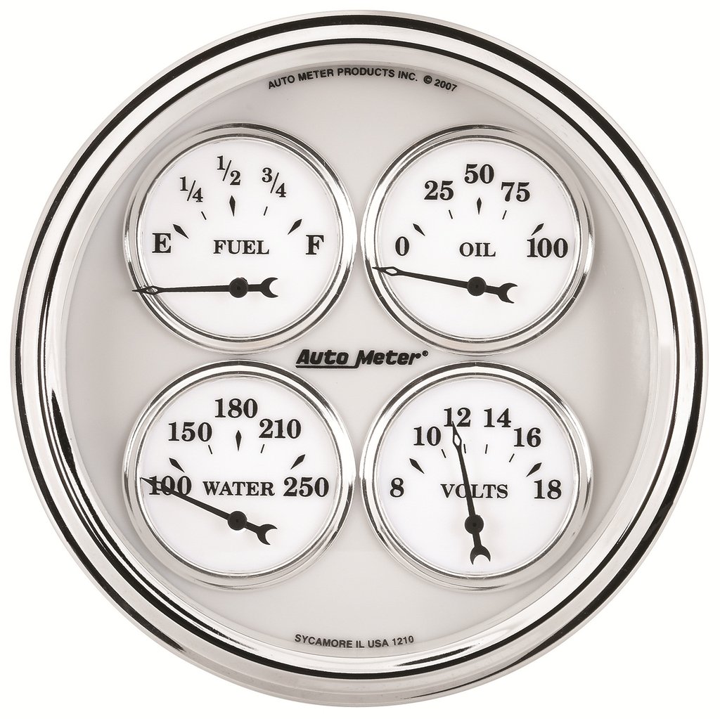 AutoMeter 5" QUAD GAUGE, 100 PSI/100-250 °F/8-18V/240-33 Ω, OLD-TYME WHITE II