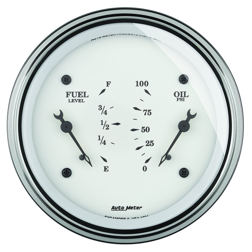 AutoMeter 3-3/8" DUAL GAUGE, 100 PSI/240-33 Ω, OLD-TYME WHITE