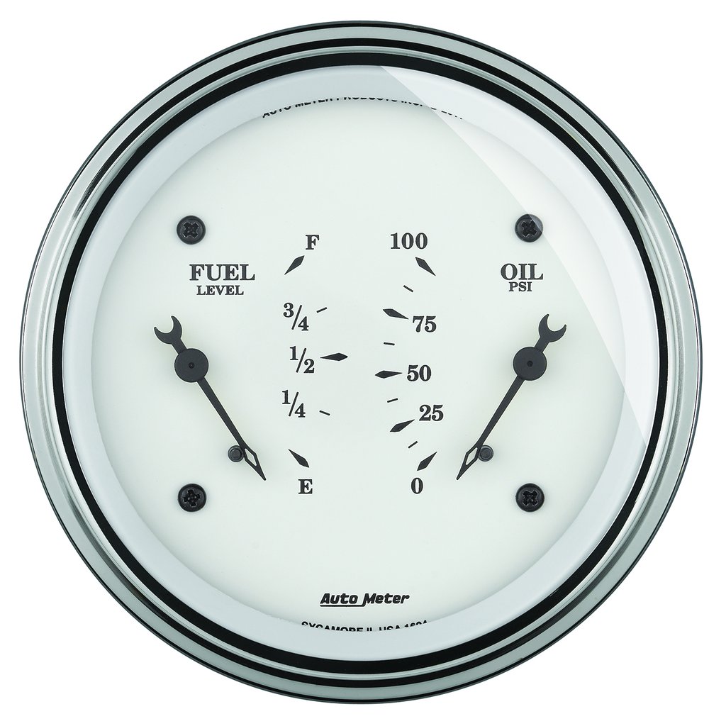 AutoMeter 3-3/8" DUAL GAUGE, 100 PSI/0-90 Ω, OLD-TYME WHITE