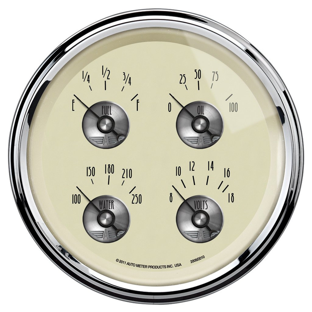 AutoMeter 5" QUAD GAUGE, 100 PSI/100-250 °F/8-18V/0-90 Ω, PRESTIGE ANTIQUE IVORY