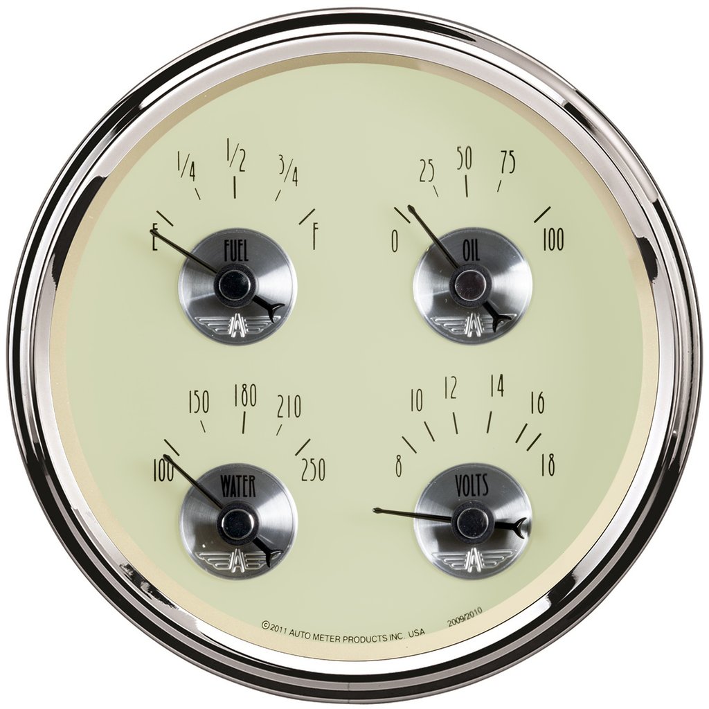 AutoMeter 5" QUAD GAUGE, 100 PSI/100-250 °F/8-18V/240-33 Ω, PRESTIGE ANTIQUE IVORY