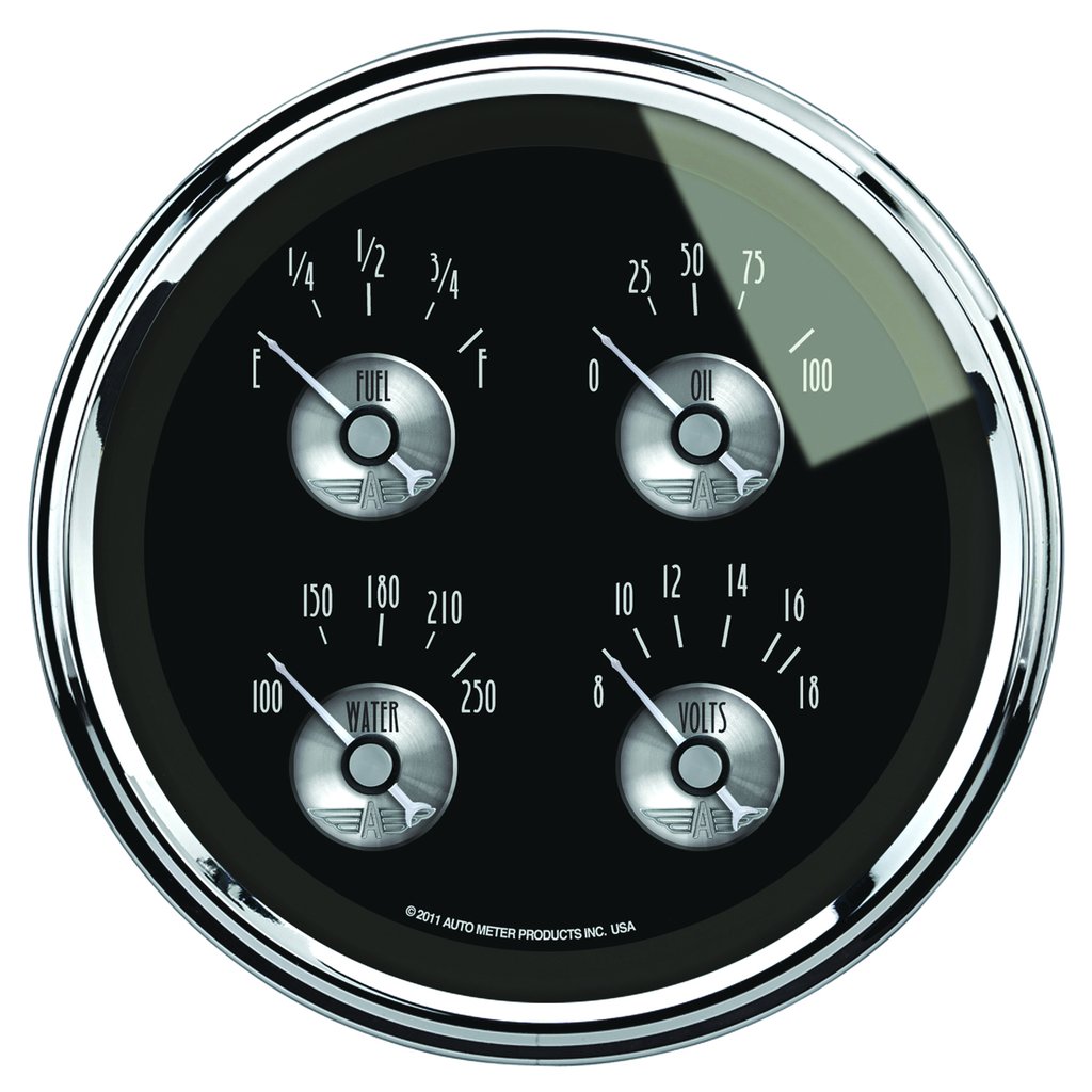 AutoMeter 5" QUAD GAUGE, 100 PSI/100-250 °F/8-18V/240-33 Ω, PRESTIGE BLACK DIAMOND