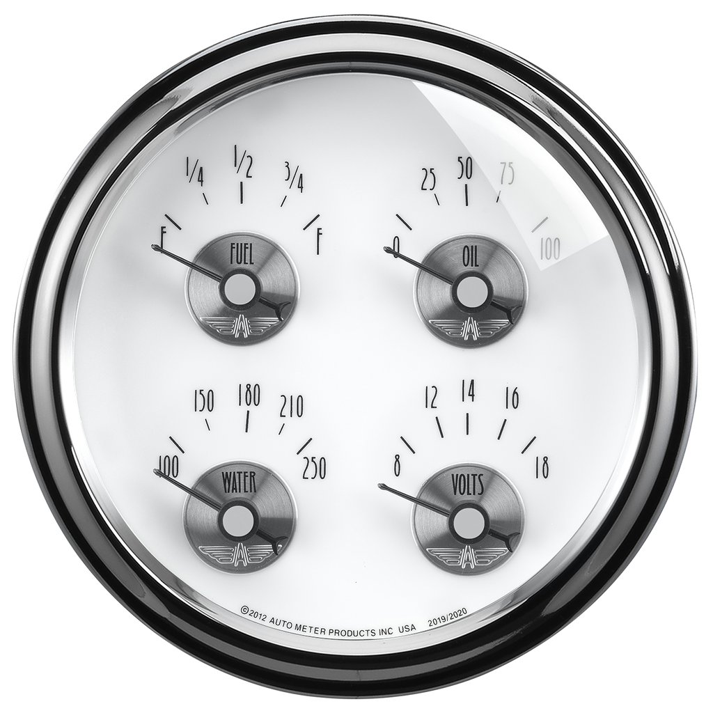AutoMeter 5" QUAD GAUGE, 100 PSI/100-250 °F/8-18V/0-90 Ω, PRESTIGE PEARL