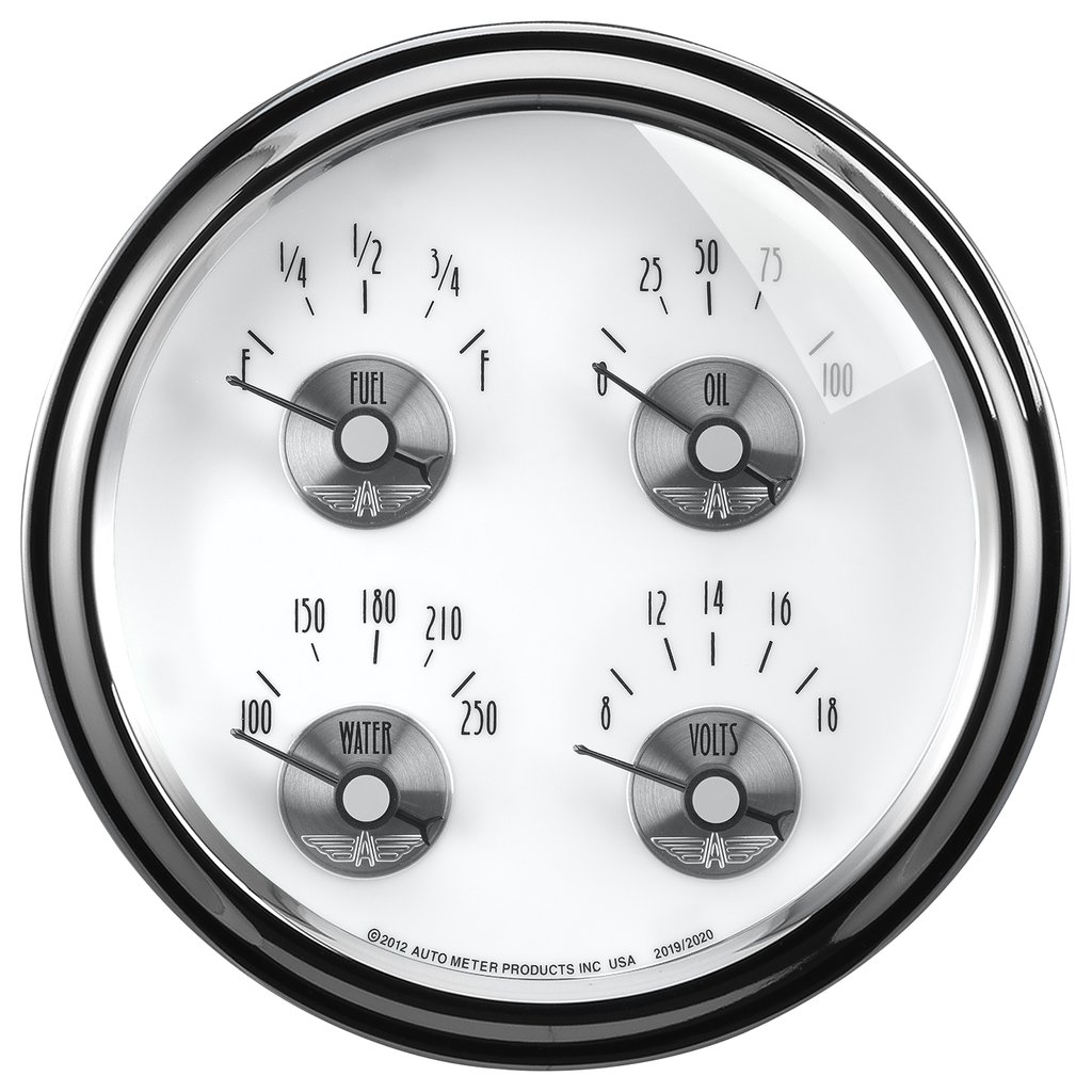 AutoMeter 5" QUAD GAUGE, 100 PSI/100-250 °F/8-18V/240-33 Ω, PRESTIGE PEARL
