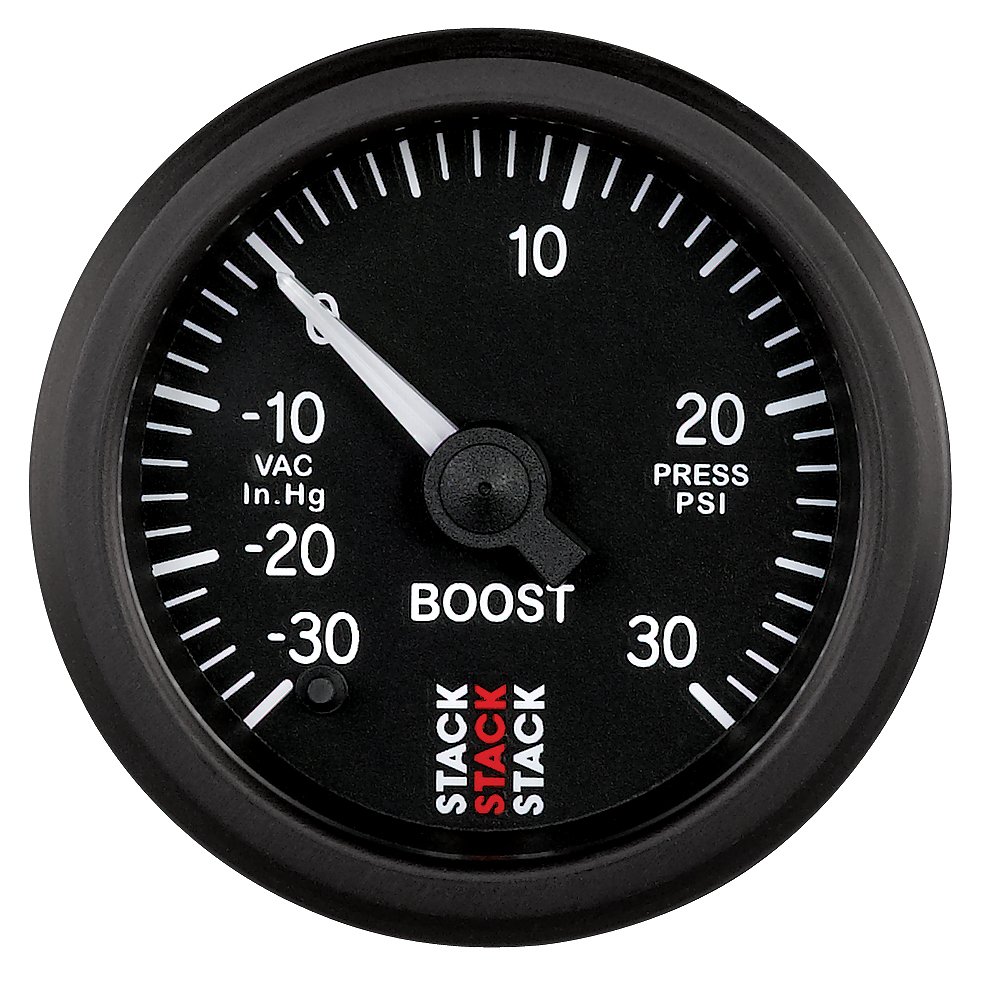 AutoMeter 52MM, BOOST PRESS, PRO STEPPER,, BLK, -30INHG TO +30PSI, INCL. T-FITTING