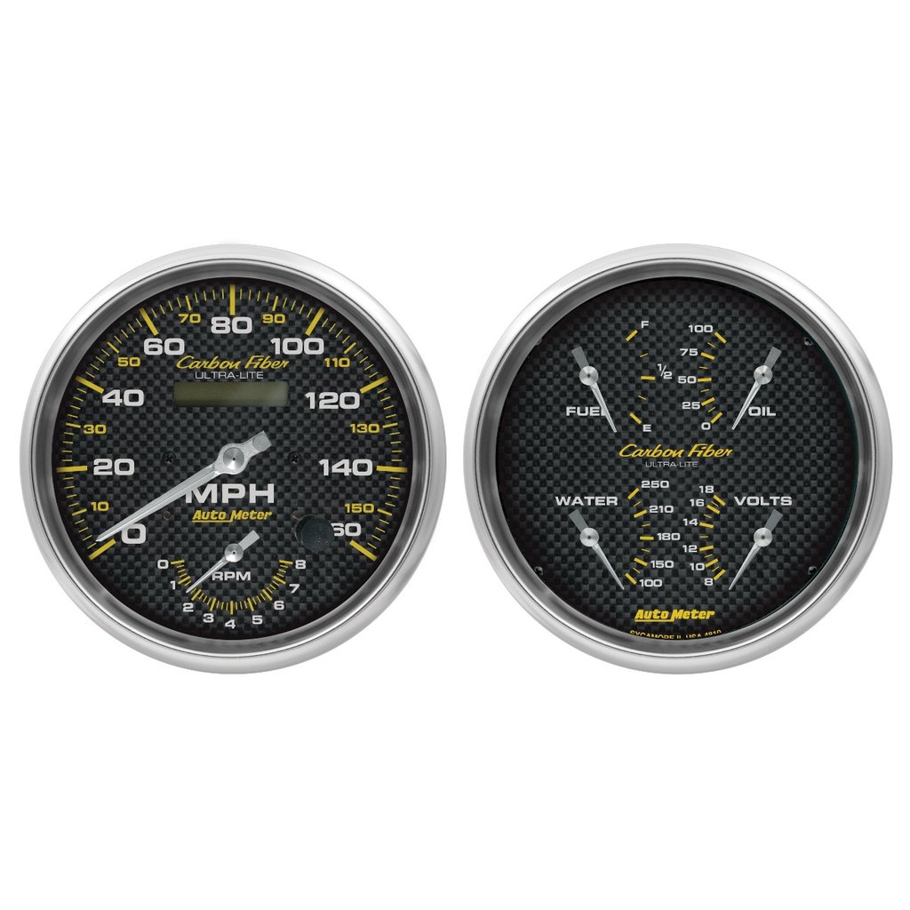 AutoMeter 2 PC. GAUGE KIT, 5" QUAD & TACH/SPEEDO, 240-33 Œ©, CARBON FIBER