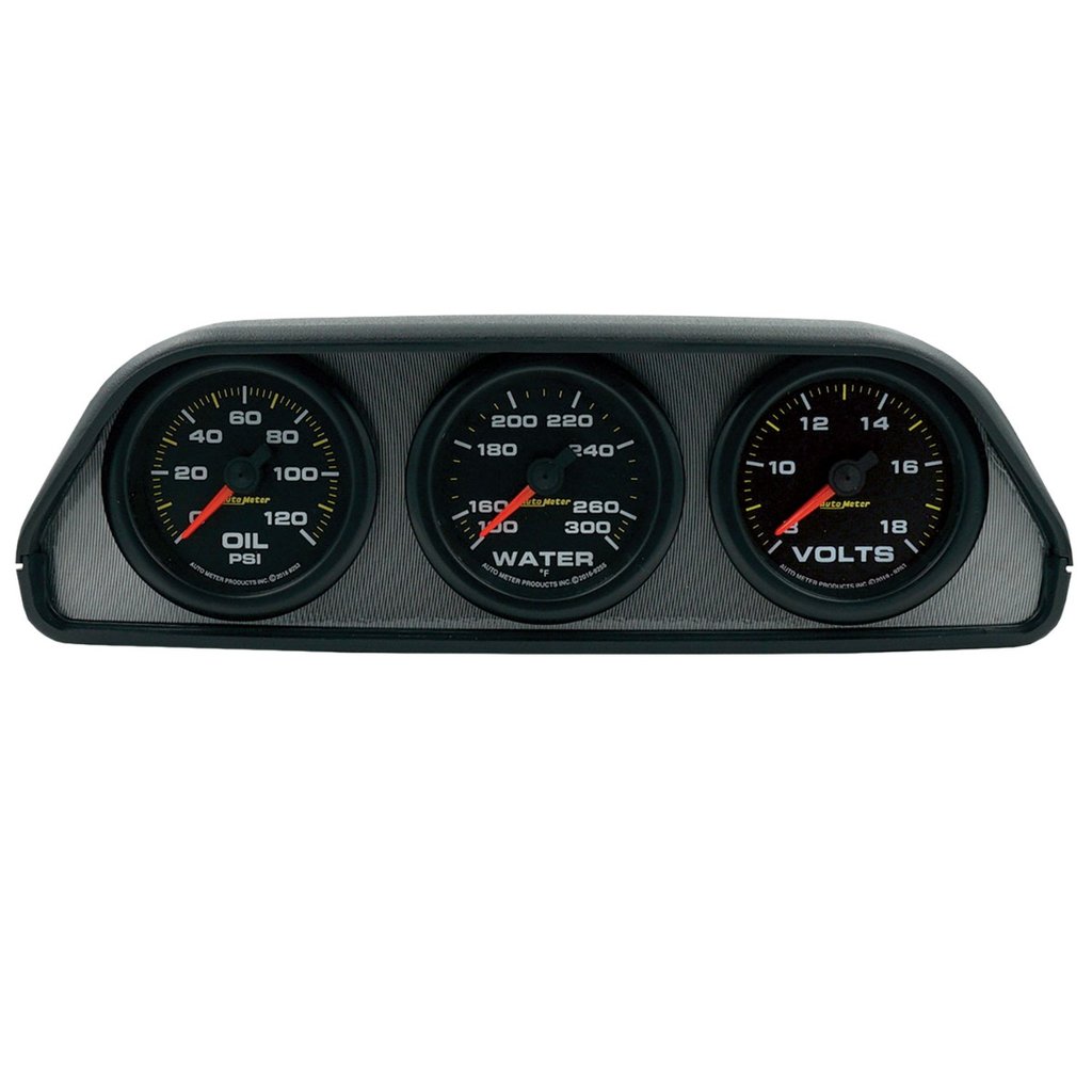 AutoMeter GAUGE KIT, DASH POD MOUNT, OILP/WTMP/VOLT, 2-1/16", 100PSI/300°F/18V, BLK DIAL, BLK BZL, EEG