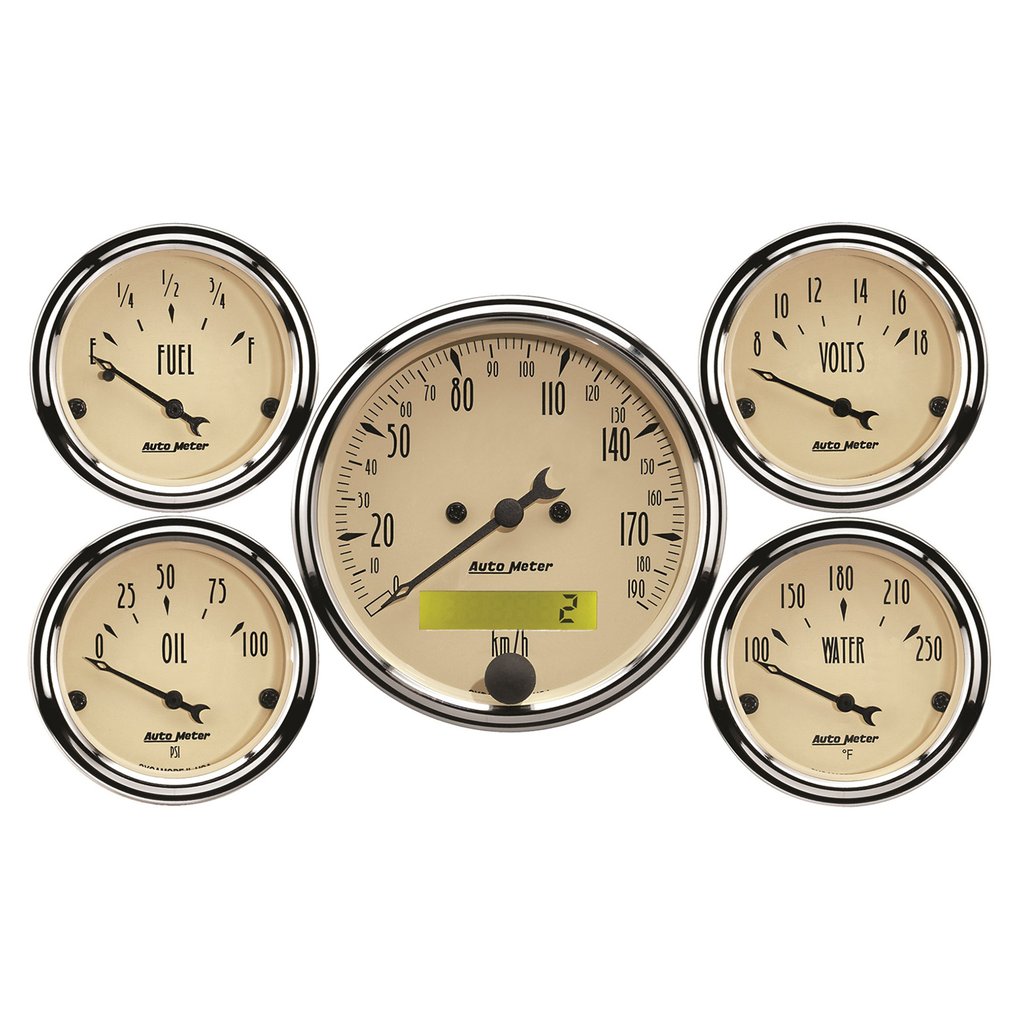 AutoMeter 5 PC. GAUGE KIT, 3-1/8" & 2-1/16", ELECTRIC SPEEDOMETER, KM/H, ANTIQUE BEIGE
