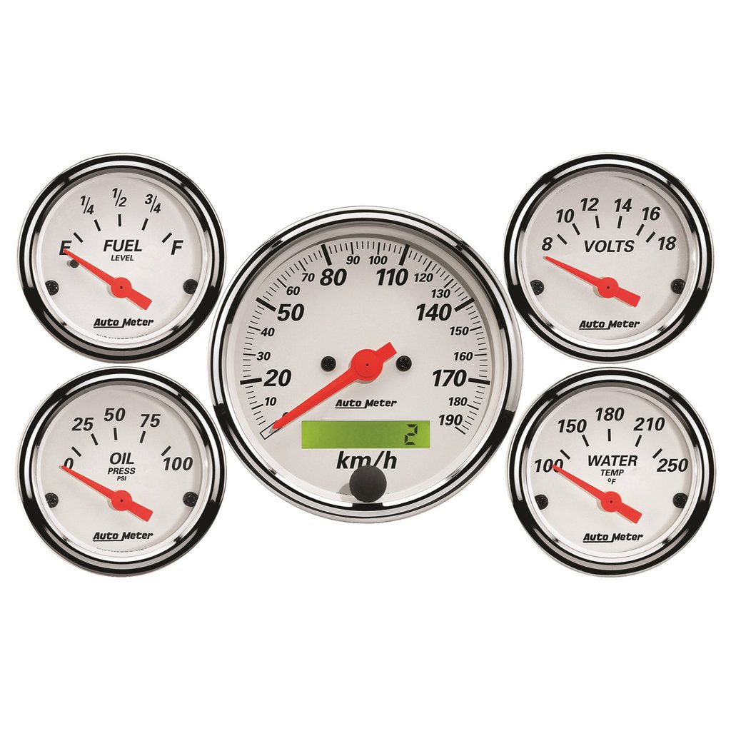 AutoMeter 5 PC. GAUGE KIT, 3-1/8" & 2-1/16", ELECTRIC SPEEDOMETER, KM/H, ARCTIC WHITE