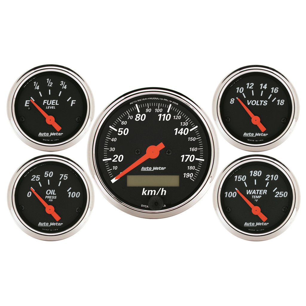 AutoMeter 5 PC. GAUGE KIT, 3-1/8" & 2-1/16", ELECTRIC SPEEDOMETER, KM/H, DESIGNER BLACK