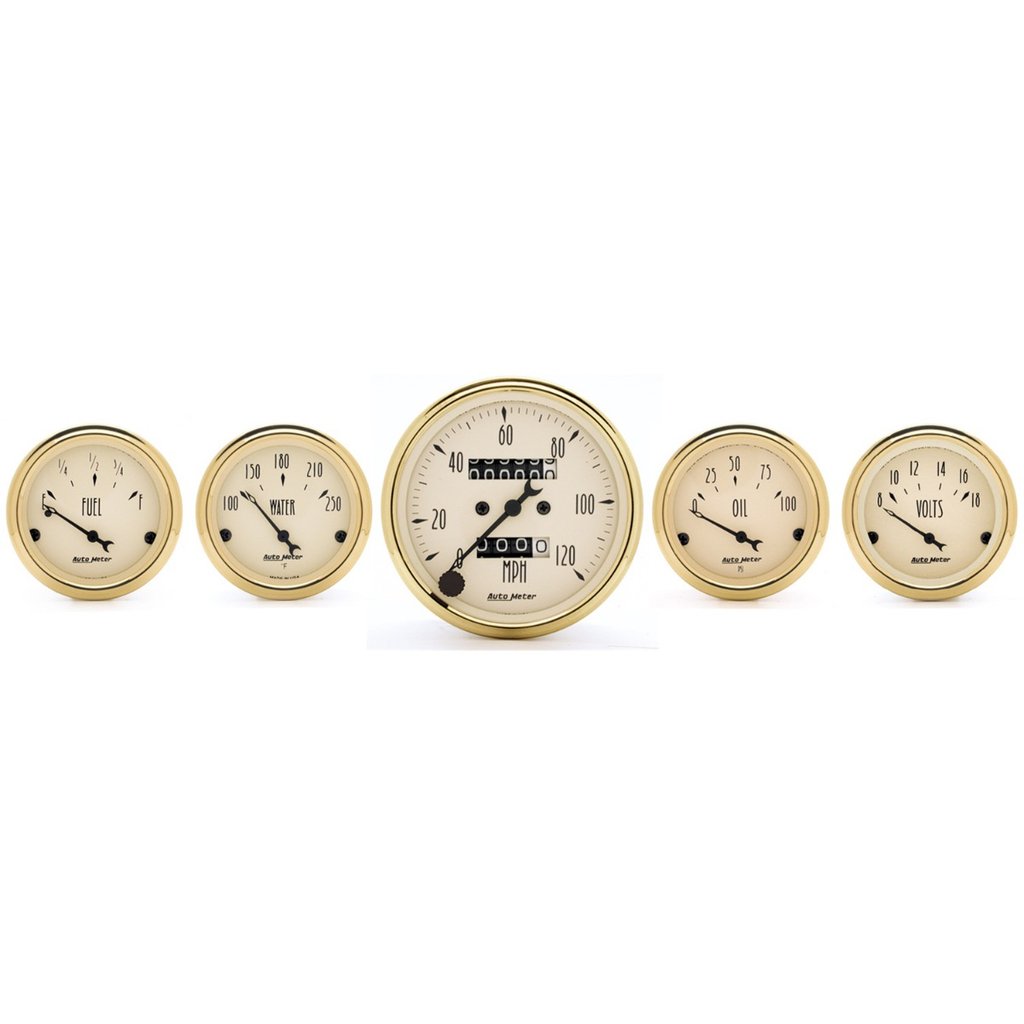 AutoMeter 5 PC. GAUGE KIT, 3-1/8" & 2-1/16", MECHANICAL SPEEDOMETER, GOLDEN OLDIES