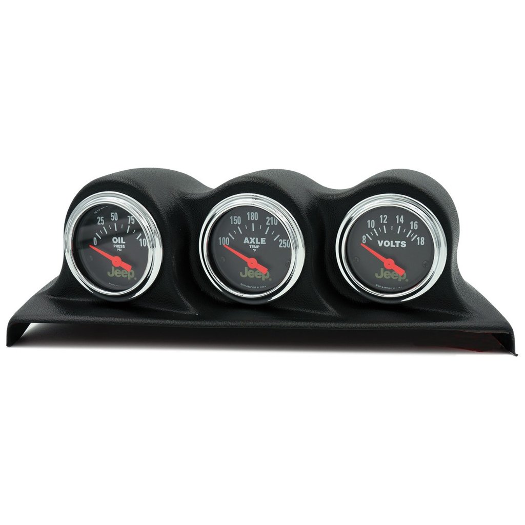 AutoMeter GAUGE KIT, 3 PC, WRANGLER (JK) 07-10, OIL PSI/AXLE TEMP/VOLT, 100PSI/250°F/18V, BLK DIAL, CHROME BZL, JEEP
