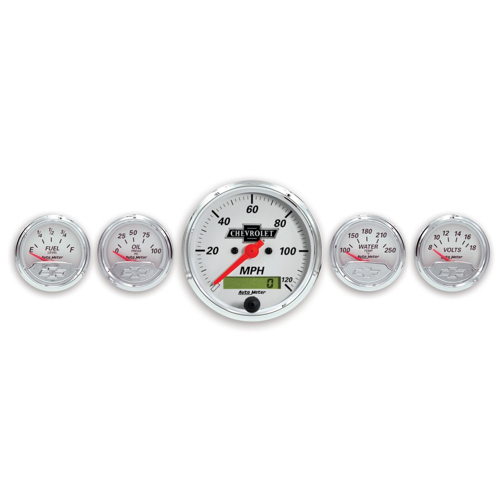 AutoMeter 5 PC. GAUGE KIT, 3-1/8" & 2-1/16", ELECTRIC SPEEDOMTER, CHEVROLET HERITAGE BOWTIE