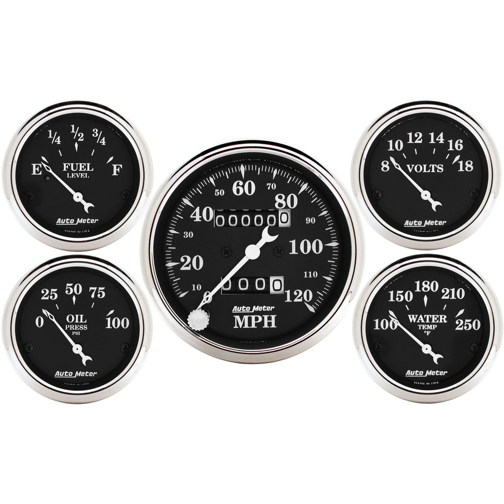 AutoMeter 5 PC. GAUGE KIT, 3-1/8" & 2-1/16", MECHANICAL SPEEDOMETER, OLD TYME BLACK