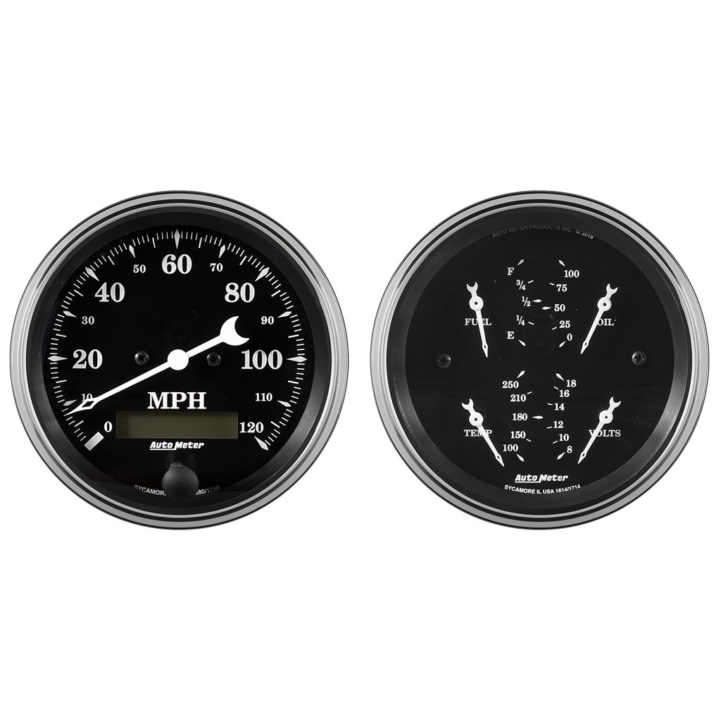 AutoMeter 2 PC. GAUGE KIT, 3-3/8" QUAD & SPEEDO, ELECTRIC, 240-33 Ω, OLD TYME BLACK