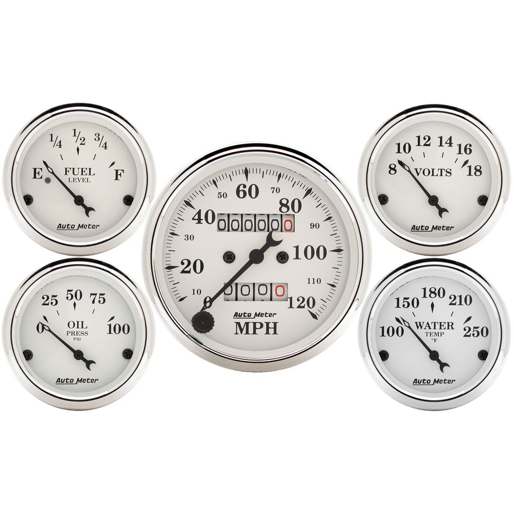 AutoMeter 5 PC. GAUGE KIT, 3-1/8" & 2-1/16", MECHANICAL SPEEDOMETER, OLD TYME WHITE