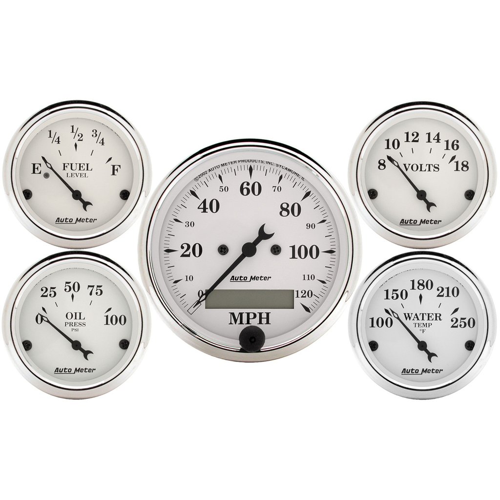 AutoMeter 5 PC. GAUGE KIT, 3-1/8" & 2-1/16", ELECTRIC SPEEDOMETER, OLD TYME WHITE